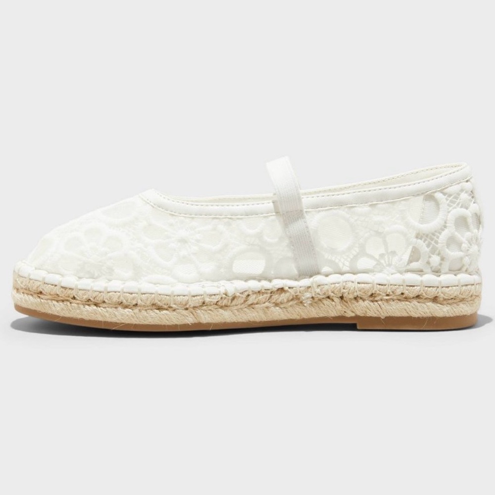 NWT Women's White Lace Espadrille Mary Jane Flats 9.5 - Picture 3 of 11